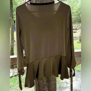 Banana Republic Womens Green Tie Cuff 3/4 Sleeve Peplum Blouse Womens Sz S